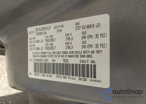 2005 Dodge Dakota Slt from USA, damaged, VIN 1D7HW48N95S112421